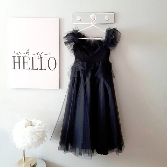 NWOT Imperial Maska Mode black tulle organza tiered ruffle long holiday dress, M - Picture 8 of 14
